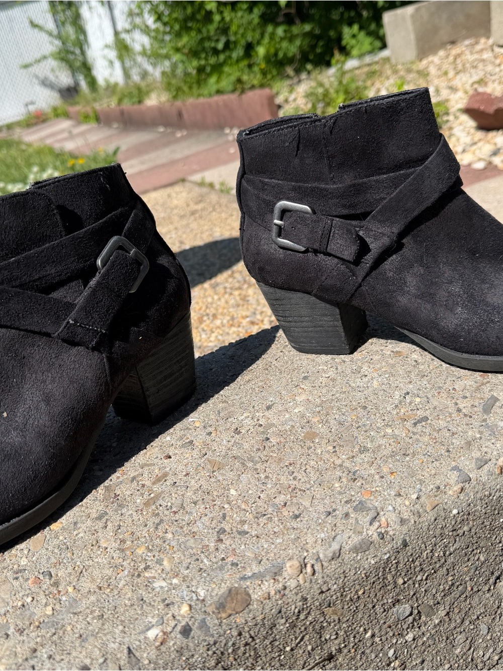 Black Suede Ankle Boots with Buckle Strap - Women